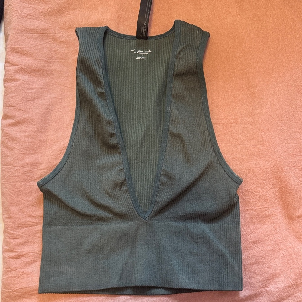 Aritzia Deep V-Neck Ribbed Tank Top - Dark Green